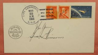 1965 Astronauts John Young & Gus Grissom Signed Gt - 3 Recovery Naval Uss Intrepid