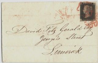 Great Britain 1840 Cover With Black Penny Stamp,  London To Limerick/ireland