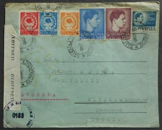 Romania 1947 Cover From Sibiu To Austria,  Censor Mark,  Multiple Stamps Franking