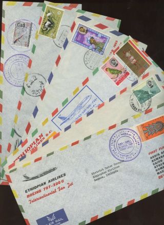 6 Ethiopia Airmail Covers Ethiopian Air Lines First Flight & Anniversary Years