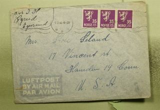 Dr Who 1946 Norway To Usa Strip Air Mail C124729