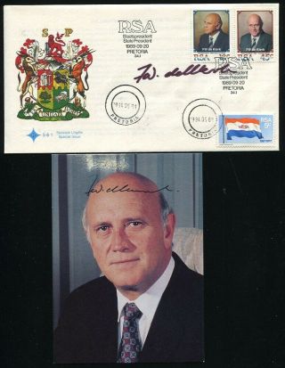 South Africa 1989 Fdc/photo Signed By President F.  W.  De Klerk