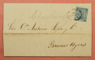 1865 Uruguay F/l Imperf 23 Montevideo To Buenos Aires Argentina