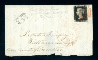 Gb Queen Victoria Penny Black On Cover Worcester To London 