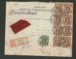 1923 Danzig Registered Express Cover To Breslau Perfin Franking Arrival Cancel