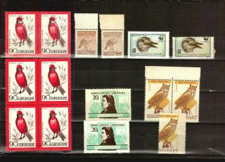 Uruguay Error Stamps With Birds Very Good Lot Owl Ostrich Microscope Wwf