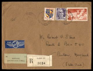 France 1954 Paris September 9th Registered Air Mail To Clinton Md Usa