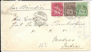 India Incoming Cover From Switzerland 1880 Sea Post Office Cancel