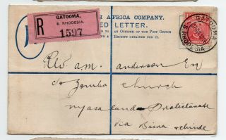 1914 Registered Cover Gatooma Southern Rhodesia To Nyasaland Via Chinde
