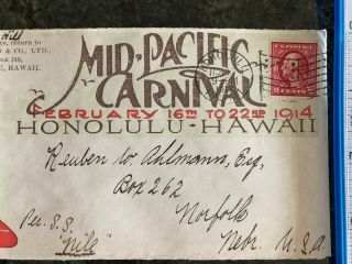 Duke Kahanamoku 1914 Mid Pacific Carnival Cover Hawaii Poster Stamp Surfing 10
