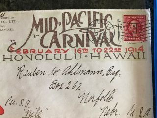 Duke Kahanamoku 1914 Mid Pacific Carnival Cover Hawaii Poster Stamp Surfing 11