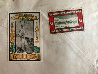 Duke Kahanamoku 1914 Mid Pacific Carnival Cover Hawaii Poster Stamp Surfing 8