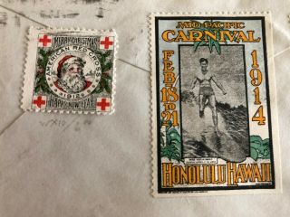 Duke Kahanamoku 1914 Mid Pacific Carnival Cover Hawaii Poster Stamp Surfing 9