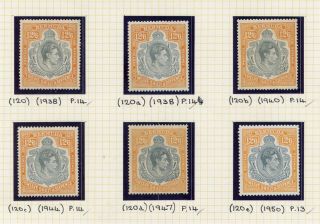 Bermuda Gv1 1938 12/6 Value 6 Different Printings Including Unmounted