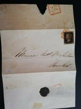 Penny Black ON Cover 28 OCT 1840.  4 Margins.  Thurles Ireland. 7