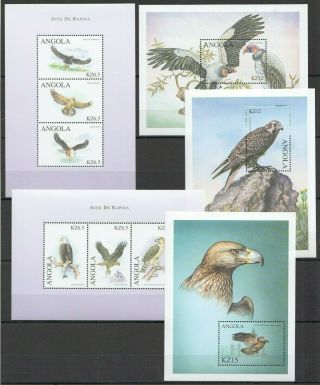 D1486 Angola Fauna Birds Of Prey Aves De Rapina 3bl,  2kb Mnh