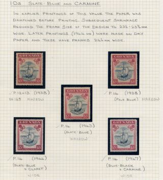 Grenada Gv1 1938 10/ - Value 5 Different Printings Inc Unmounted