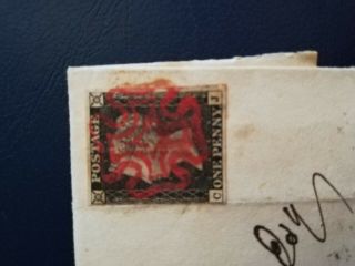 Penny Black ON Cover.  with red malteser cross.  23.  DE 1840.  Bedale PENNY POST 2