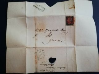 Penny Black ON Cover.  with red malteser cross.  23.  DE 1840.  Bedale PENNY POST 6