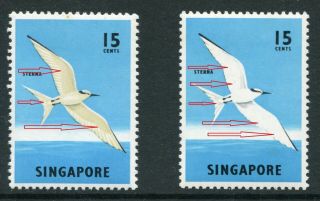 1962/66 Singapore Gb Qeii 15c Stamps One With Variety@ Colour Missing @ Mnh U/m