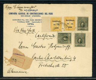Peru Postal History: Lot 19 1929 Reg Multifranked Lima - Berlin $$$