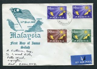 16.  09.  1963 Malaysia Malaya Set Stamps On Fdc Tuaran,  N.  Borneo Cds Pmk To Gb Uk