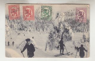 Finland,  1921 Ppc.  Skiers,  10p. ,  20p.  (2) & 40p. ,  Helsinki To South Africa.