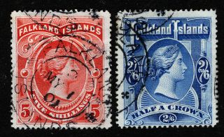 Falkland Islands 1898 2/6 & 5/ -