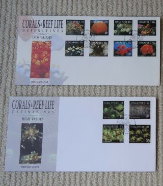 2x 1994 Singapore Reef Life First Day Covers Sg742 - 753 No Inserts Corals Marine