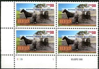 Sc 3090 - 1996 32¢ Rural Delivery Nh Plate Block Of 4