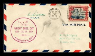 Dr Jim Stamps Us Wright Brothers Day Cam 11 Air Mail Cover Youngstown Ohio