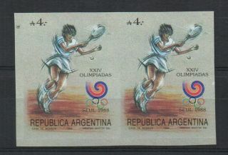 Tennis - Argentina - 1988 - Stamps - Summer Olympics,  Seoul - Imperf.  Pair - Mnh -
