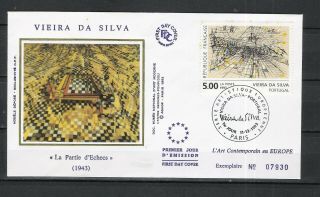 France 11.  12.  1993 " The Chess Party " Vieira Da Silva Fdc
