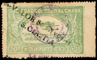Colombia Air Post C21 1921 50c Pale Green With Valor 30c Vf 2/20 (cv $575)