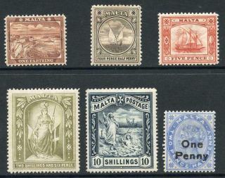 Malta Sg31/35 1899 - 1901 Qv Set Of 5 With Extra 1d On 2 1/2d Dull Blue P14 M/m