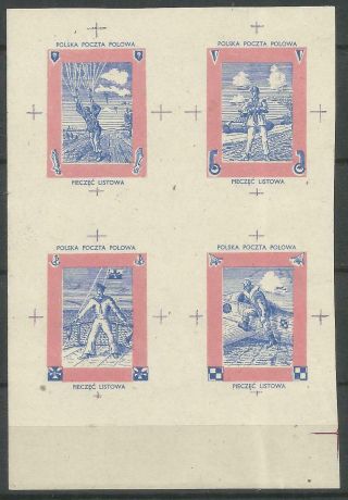Poland,  Wwii,  Field Post In England,  Block Of 4 (2),  Mnh