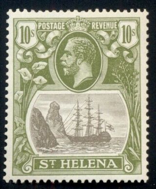 St Helena 93,  10sh Olive Green & Black,  Og,  Vlh,  Xf,  Scott $170.  00
