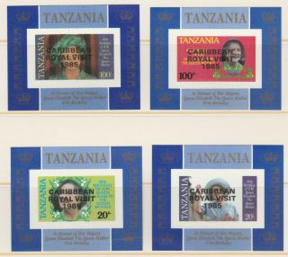 Tanzania 5089 - 1985 Queen Moher Caribbean Visit Imperf Deluxe Sheets Unmounted