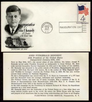 President John F.  Kennedy January 20 1961 Inauguration Day,  Fleetwood Cachet