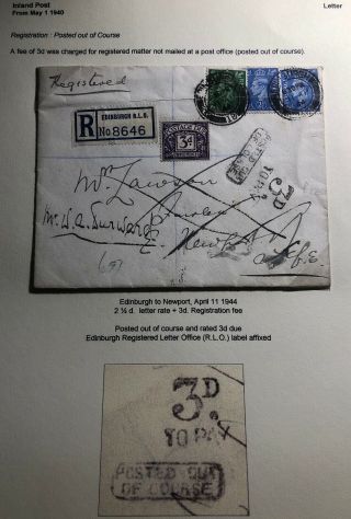 1944 Edinburgh England Postage Due Cover To Newport Postes Out Of Course