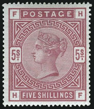 1884 Gb Qv 5s Carmine Rose On Blued Paper Sg176 Mint/mounted (fh) Cat £18000