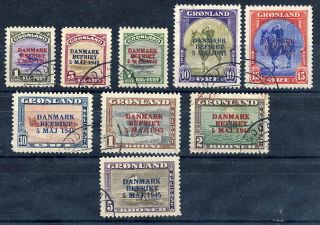 Greenland 1945 Liberation Overprints On Pictorial Definitive Set Of 9, .