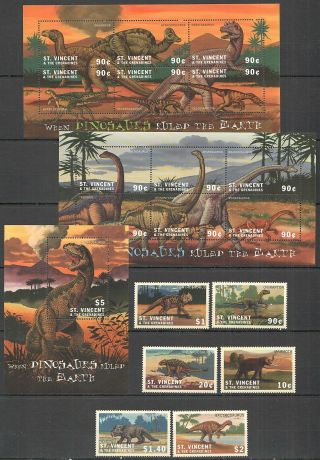 C909 St.  Vincent When Dinosaurs Ruled The Earth Fauna 2kb,  Set,  Bl Mnh