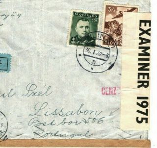 Slovakia Cover Ww2 Žilina 1942 Gb Undercover Address Po Box 506 Lisbon Ma25