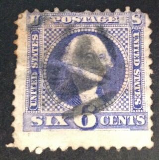 Usa 1869 6 Cent Blue Stamp With Grill