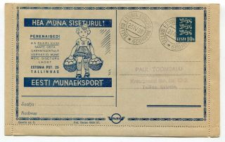Estonia - Postal Stationery 1938 Illustrated Advertising Lettercard - -