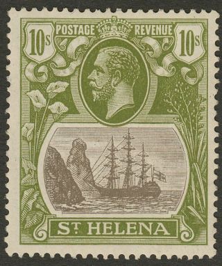 St Helena 1922 Kgv 10sh Grey And Olive - Green Sg112 Cat £170