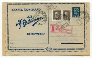 Estonia - Postal Stationery 1938 Illustrated Advertising Lettercard - Registered