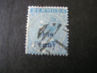 Bermuda,  Scott 13,  1p Surcharged On 2p Value Blue 1875 Qv Issue