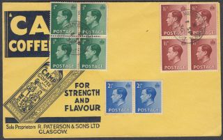 1936 Keviii 1/2d,  1 1/2d Block Camp Coffee Advertising Fdc; Maeira Rd Ventnor/iow